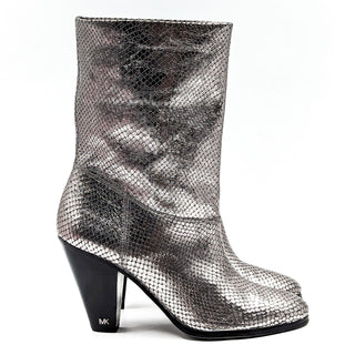 Michael Kors Women Divia Silver Metallic Leather Western Heel Boots size 8