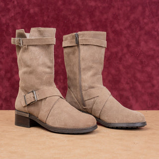 Vince Camuto Women Taupe Suede Moto Festival Party Mid calf Zip Boots sz 6.5
