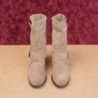 Vince Camuto Women Taupe Suede Moto Festival Party Mid calf Zip Boots sz 6.5