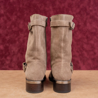 Vince Camuto Women Taupe Suede Moto Festival Party Mid calf Zip Boots sz 6.5