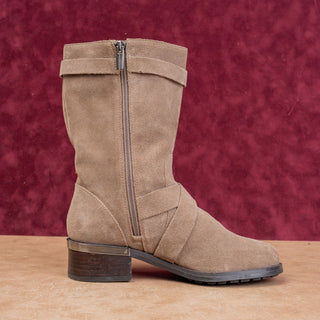 Vince Camuto Women Taupe Suede Moto Festival Party Mid calf Zip Boots sz 6.5