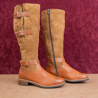 Clarks Women Brown Suede Leather Riding Boho Cottage Fashion Zip Knee Boots sz 6