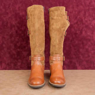 Clarks Women Brown Suede Leather Riding Boho Cottage Fashion Zip Knee Boots sz 6