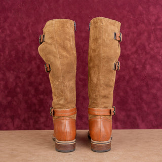 Clarks Women Brown Suede Leather Riding Boho Cottage Fashion Zip Knee Boots sz 6