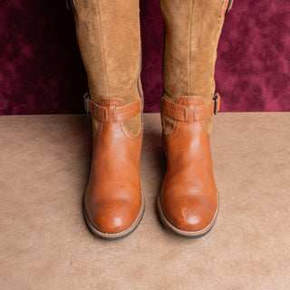 Clarks Women Brown Suede Leather Riding Boho Cottage Fashion Zip Knee Boots sz 6
