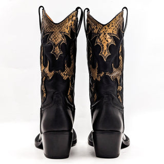 Dries Van Noten Men Black Snake Print Leather Cowboy Western Boots size 10US EUR43