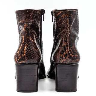 Via Spiga Women Snake Print Brown Leather Retro Vintage 90s Square Boots sz 9