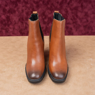 Steve Madden Women Revised Cognac Leather Platform Heeled Chelsea Boots sz 9.5