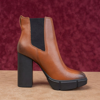 Steve Madden Women Revised Cognac Leather Platform Heeled Chelsea Boots sz 9.5