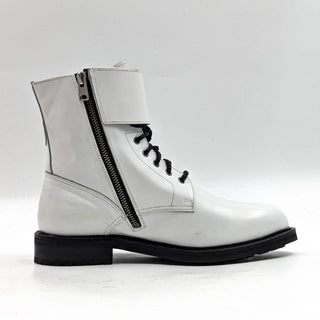 AllSaints Women Brigade Lace-up Zipper Lug Sole White Leather Boots sz 9US EUR39