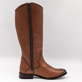 Frye Women Marissa Medallion Cognac Leather Log Riding Tall Boots Size 6