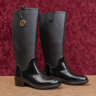Tommy Hilfiger Wmn Black Festival Farm Riding Wellies Rubber Rain Boots sz 7