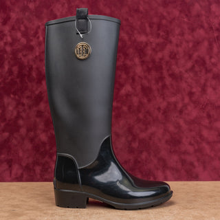 Tommy Hilfiger Wmn Black Festival Farm Riding Wellies Rubber Rain Boots sz 7