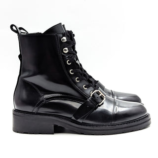 All Saints Donita Women Black Patent Leather Lace-up Combat boots 9.5US EUR40