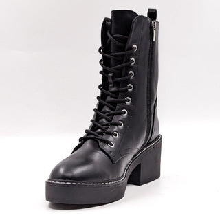 Nine West Women Den Black Vegan Leather Platform Festival Combat Boots size 10