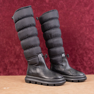 Tory Burch Women Black Leather Fabric High Padded Fashion Winter Boots Sz 6