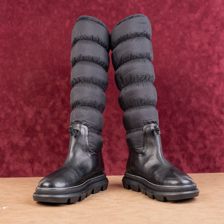 Tory Burch Women Black Leather Fabric High Padded Fashion Winter Boots Sz 6