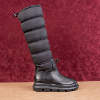 Tory Burch Women Black Leather Fabric High Padded Fashion Winter Boots Sz 6