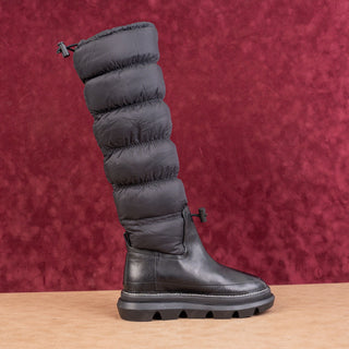 Tory Burch Women Black Leather Fabric High Padded Fashion Winter Boots Sz 6