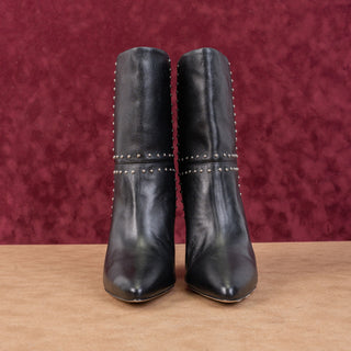 Avec Les Filles Women Ada Studded Black Leather Pointy Toe Ankle Boots sz 7