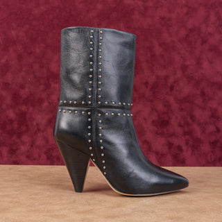 Avec Les Filles Women Ada Studded Black Leather Pointy Toe Ankle Boots sz 7