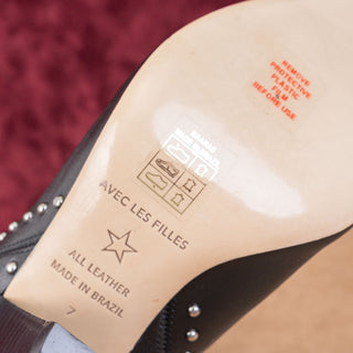 Avec Les Filles Women Ada Studded Black Leather Pointy Toe Ankle Boots sz 7