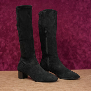 Jack Rogers Women Rayline Retro Black Faux Suede Tall Zip Knee Boots sz 6