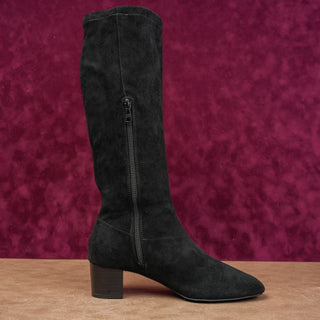 Jack Rogers Women Rayline Retro Black Faux Suede Tall Zip Knee Boots sz 6