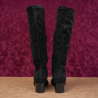 Jack Rogers Women Rayline Retro Black Faux Suede Tall Zip Knee Boots sz 6