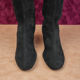 Jack Rogers Women Rayline Retro Black Faux Suede Tall Zip Knee Boots sz 6