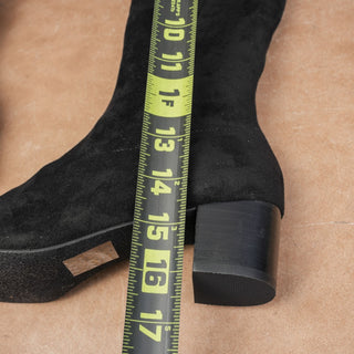 Jack Rogers Women Rayline Retro Black Faux Suede Tall Zip Knee Boots sz 6