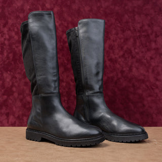 Aquatalia Wmn Mat Black Italian Leather Zip Weatherproof Riding Lug Boots 10.5