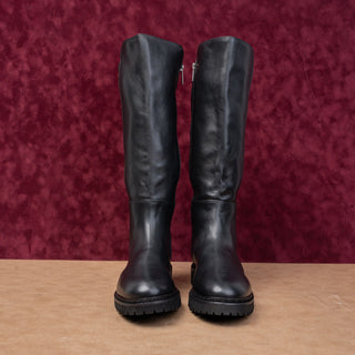 Aquatalia Wmn Mat Black Italian Leather Zip Weatherproof Riding Lug Boots 10.5