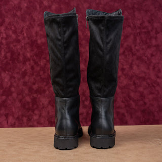 Aquatalia Wmn Mat Black Italian Leather Zip Weatherproof Riding Lug Boots 10.5