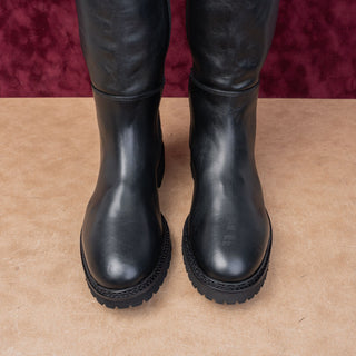 Aquatalia Wmn Mat Black Italian Leather Zip Weatherproof Riding Lug Boots 10.5