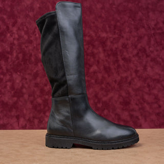 Aquatalia Wmn Mat Black Italian Leather Zip Weatherproof Riding Lug Boots 10.5