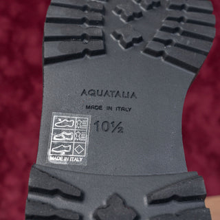 Aquatalia Wmn Mat Black Italian Leather Zip Weatherproof Riding Lug Boots 10.5