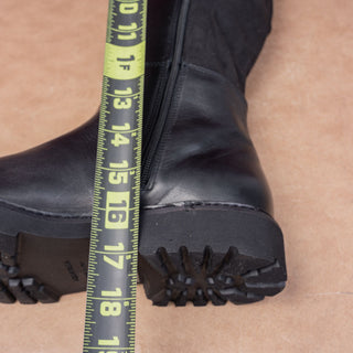 Aquatalia Wmn Mat Black Italian Leather Zip Weatherproof Riding Lug Boots 10.5