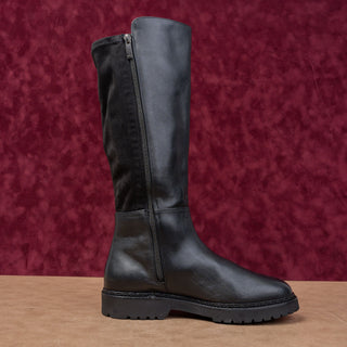 Aquatalia Wmn Mat Black Italian Leather Zip Weatherproof Riding Lug Boots 10.5