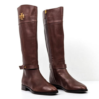 Tory Burch Wmn Everly Signature Leather Brown Equestrian Riding Tall Boots 8.5