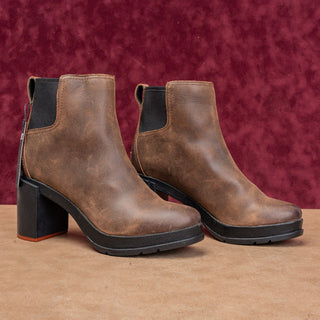 Sorel Wmn Blake Distressed SlipBrown Leather Stacked Heel Chelsea Boots sz 10