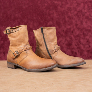 Paul Green Women Wyatt Brown Leather Zip Moto Biker Ankle Boots sz 10US UK 7.5