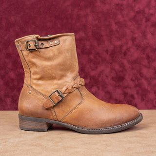 Paul Green Women Wyatt Brown Leather Zip Moto Biker Ankle Boots sz 10US UK 7.5