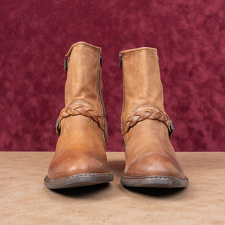 Paul Green Women Wyatt Brown Leather Zip Moto Biker Ankle Boots sz 10US UK 7.5