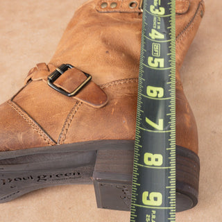 Paul Green Women Wyatt Brown Leather Zip Moto Biker Ankle Boots sz 10US UK 7.5