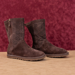 UGG Women Lo Pro Short Perf Dark Brown Suede Zip Ankle Boots sz 7US EUR38