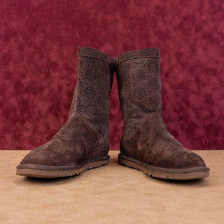 UGG Women Lo Pro Short Perf Dark Brown Suede Zip Ankle Boots sz 7US EUR38