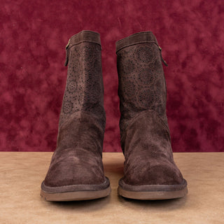 UGG Women Lo Pro Short Perf Dark Brown Suede Zip Ankle Boots sz 7US EUR38