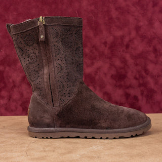 UGG Women Lo Pro Short Perf Dark Brown Suede Zip Ankle Boots sz 7US EUR38