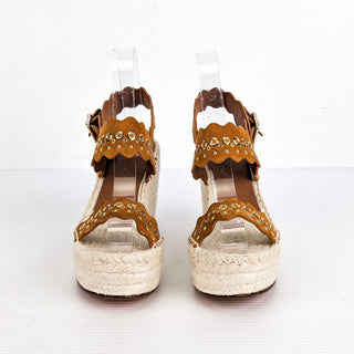 Chloe Wmn Lauren Grommet Brown Suede Espedrille Platform Wedges 6US EUR36